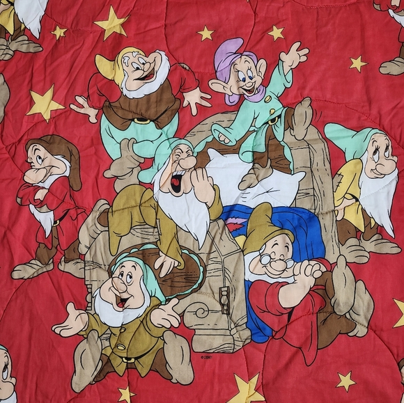 Vintage "Snow White Seven Dwarves" Double Sided Twin Comforter Blanket USA Made - Picture 5 of 16